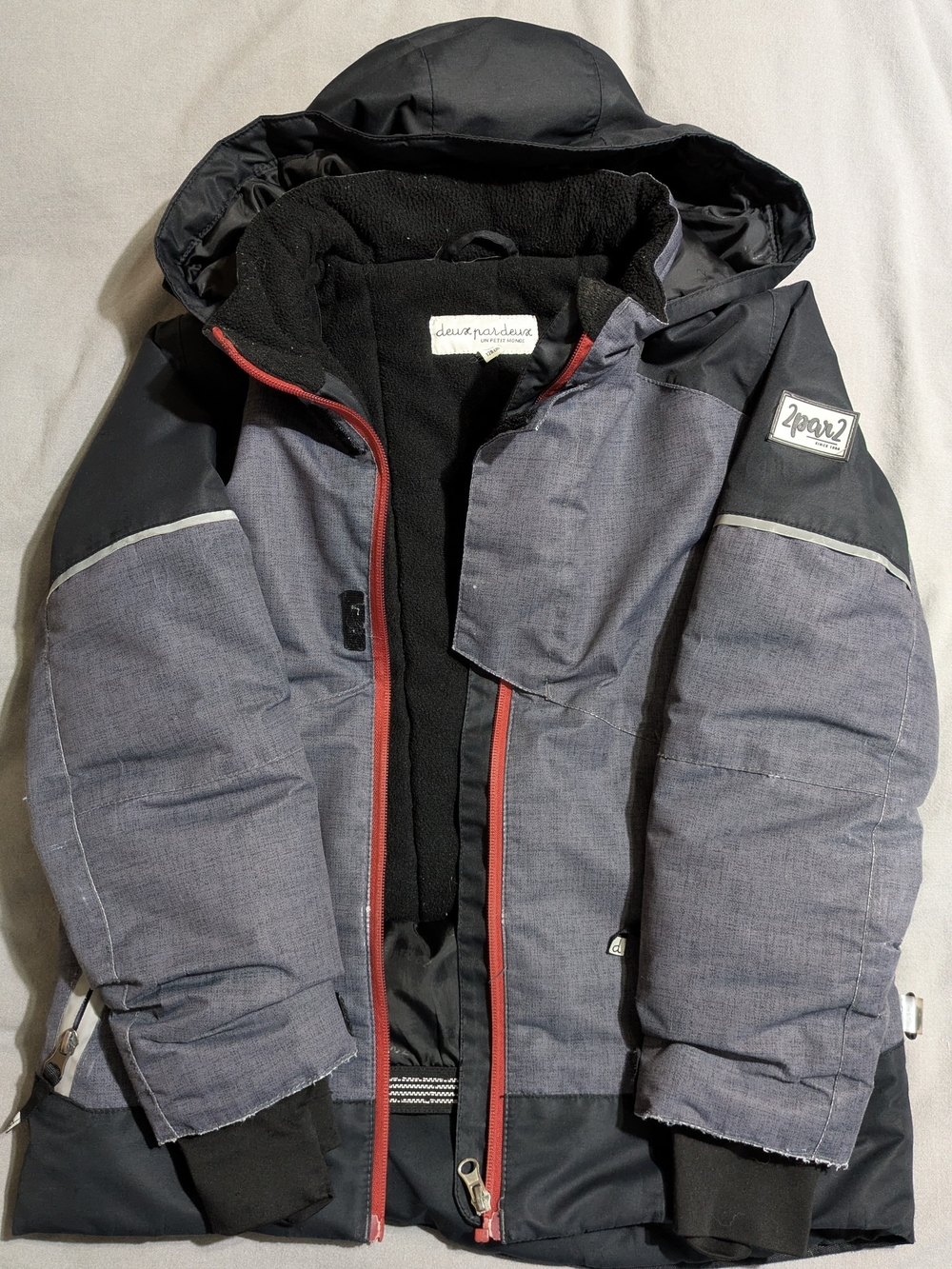 deux par deux Gray & Black Ski Jacket with Red Trim